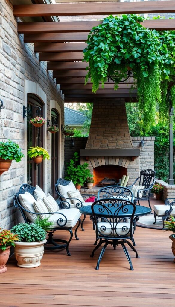 Cozy Patios with Classic Stone and Wood Decking Cozy Patios with Classic Stone and Wood Decking