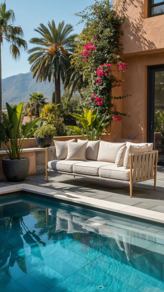 outdoor living spaces with pools