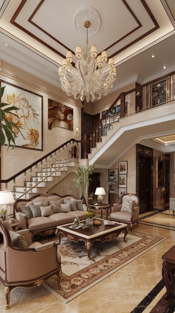 luxurious living room staircase designs