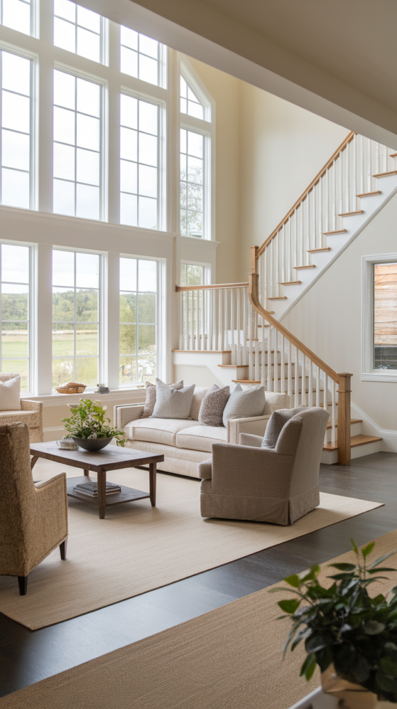 open concept living room with stairs