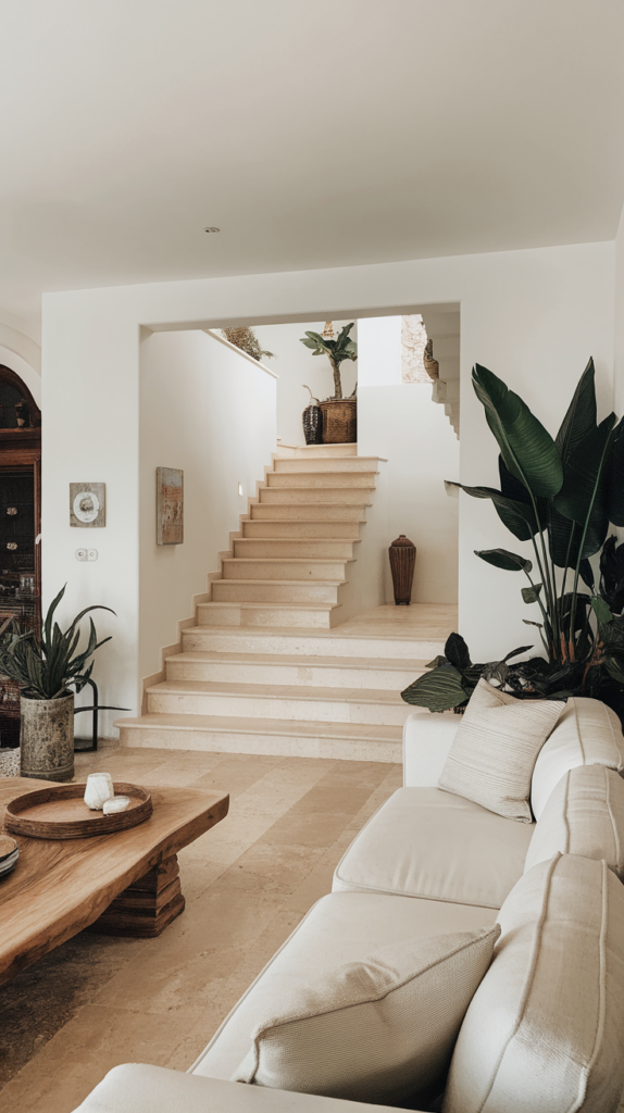 marble vs. wood staircase