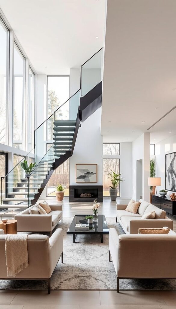 modern living room with staircase modern living room with staircase