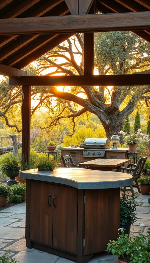 natural elements in outdoor kitchen design